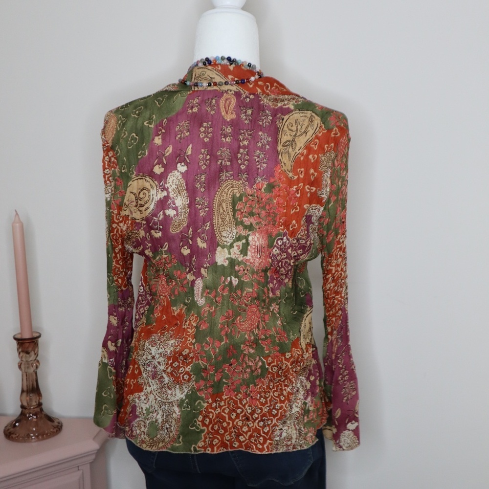 Paisley Allison Taylor Ruffle Bell Sleeved Button Down Top MEDIUM. Vintage. - Picture 2 of 6